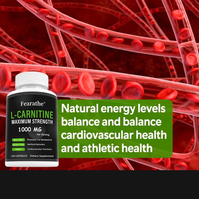 L-Carnitine 1000 Mg Capsules - Powerful Fat Burner, Boosts Metabolism, Energy, Focus, Antioxidant and Cardiovascular Health