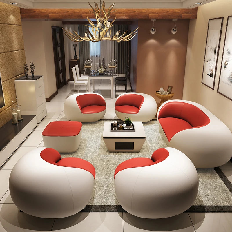 MANBAS Italian Genuine Leather Couch Top Grade Cow Leather Sofas Personality Creativity Living Room Chair Arc Modern Furniture