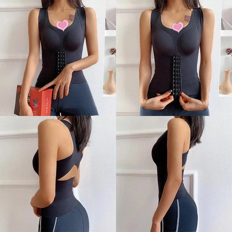 Women 3-in-1 Body Shapewear Posture Corrector Underwear Tummy Control Back Support Push Up Bra Shaper Vest Slim Tank Top Corset