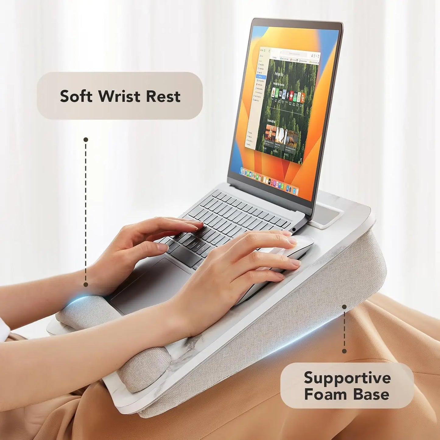 Lap Laptop Desk - Portable Lap Desk with Pillow Cushion, Fits up to 15.6 inch Laptop, with Anti-Slip Strip