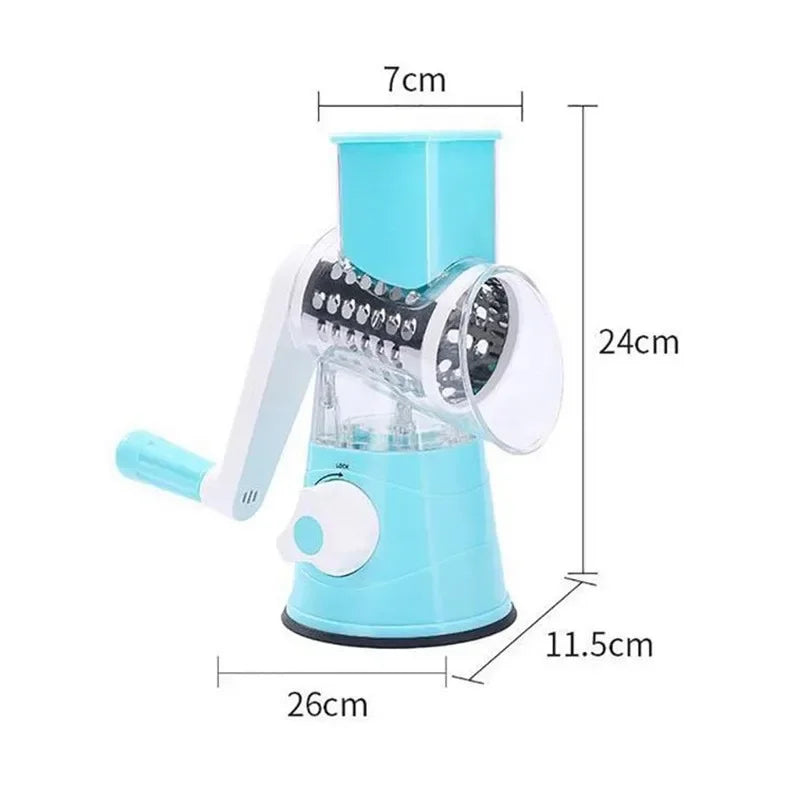 Manual Rotary Vegetable Slicer Cutter Kitchen Vegetable Cheese Grater Chopper with 3 Sharp Stainless Steel Drums