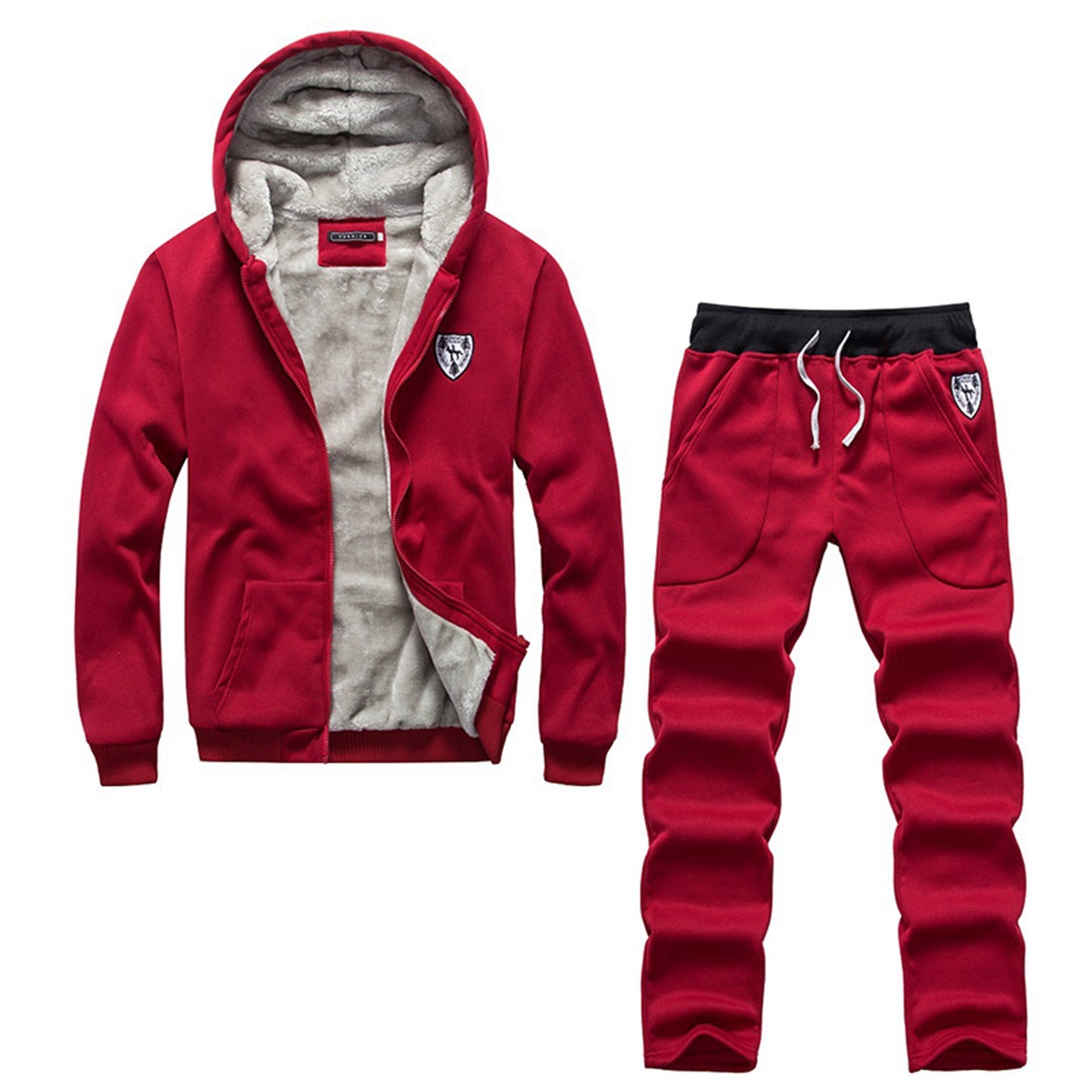 Men's Thicken Warm Tracksuit  2 Piece Set Autumn Winter Fashion Casual Long Sleeve Plush Hoodies Sweatpant Gym Sweatsuit Street