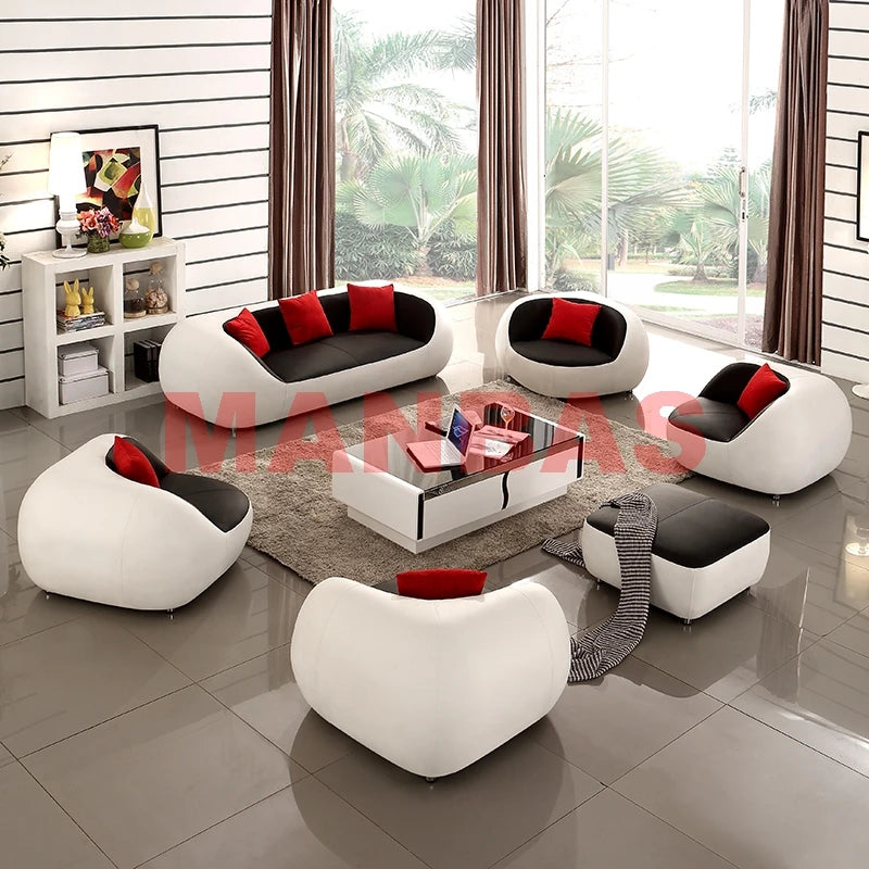 MANBAS Italian Genuine Leather Couch Top Grade Cow Leather Sofas Personality Creativity Living Room Chair Arc Modern Furniture