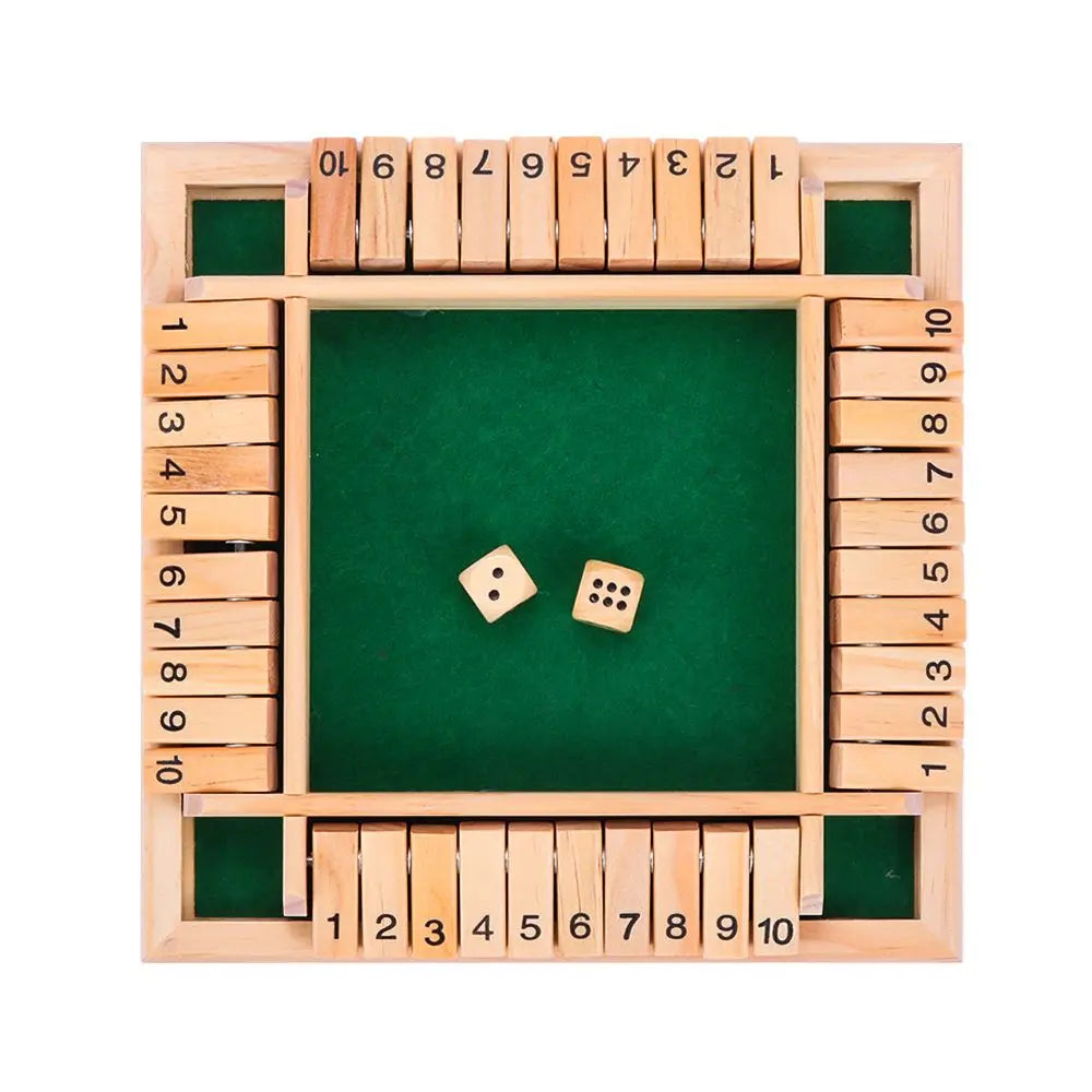 Shut The Box Dice Board Game Wooden Flaps & Dices for 4 Players