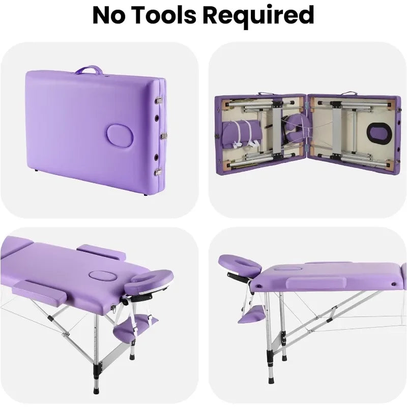Portable Massage Table Upgraded 2" Thick Sponge, Height Adjustable Aluminum Massage Bed