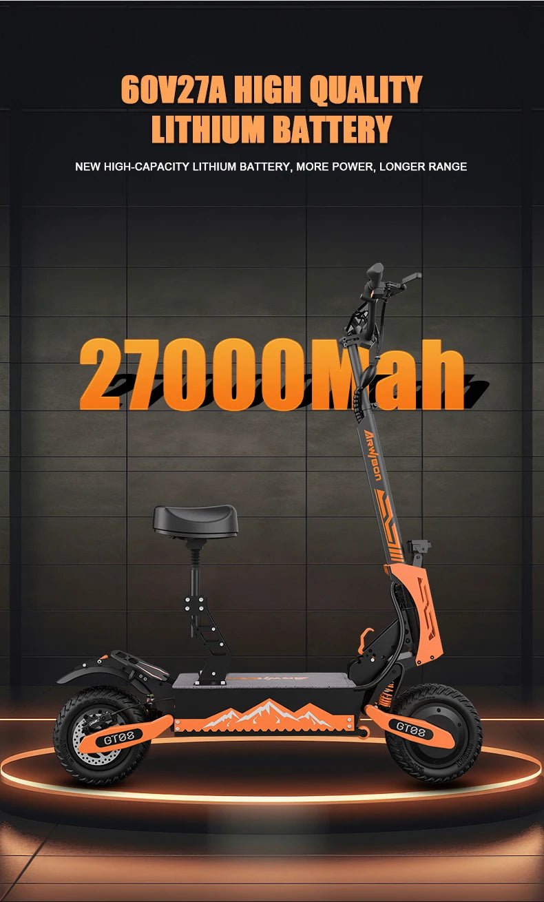 5600W Adult Electric Scooter Dual Motor Top Speed 50MPH,60V27AH, 11-inch Off-Road Tires Sport Folding eScooter with Seat