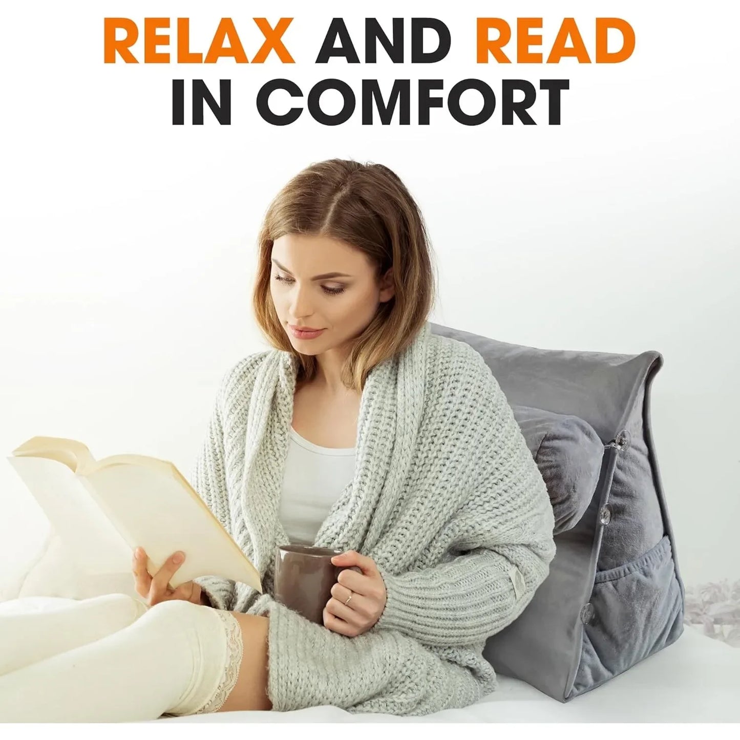 Reading Pillow - Wedge Pillow for TV Watching and Gaming, Memory Foam Pillow for Back & Neck Support, Soft Memory