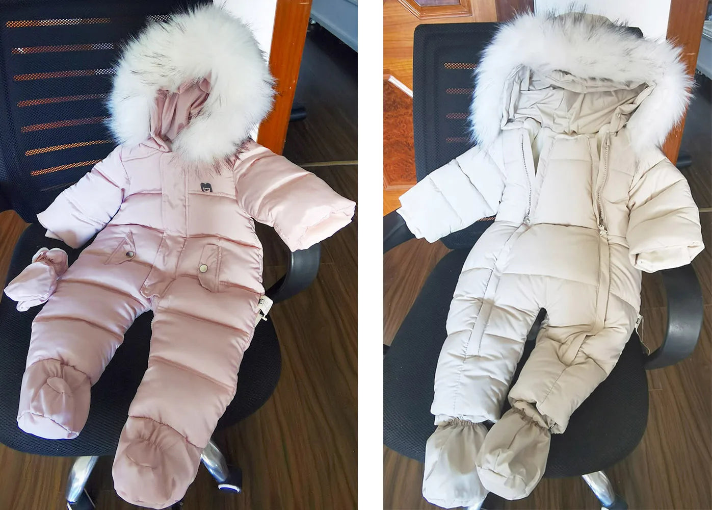 AYNIGIELL 2024 Winter Newborn Thickening Jumpsuit Built-in Wool Hooded Down Romper Baby Boys and Girls Warm Snowproof Overalls
