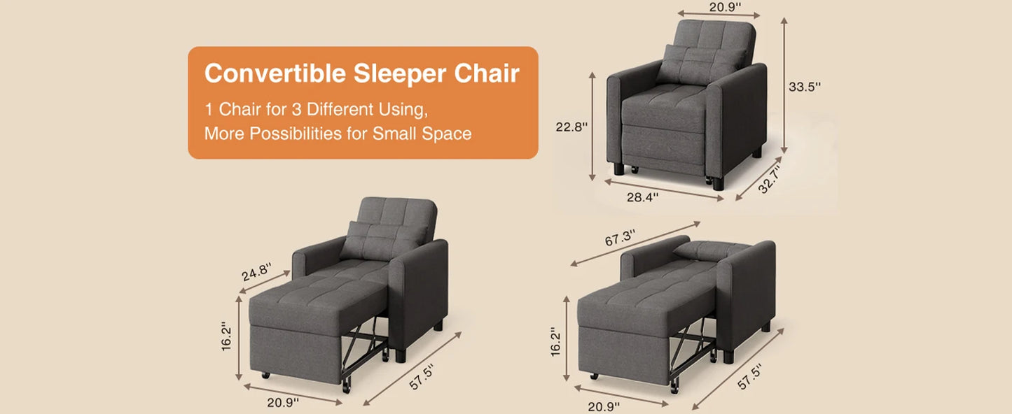 Sofa Bed, 3-in-1 Multi-Functional Adjustable Backrest Recliner