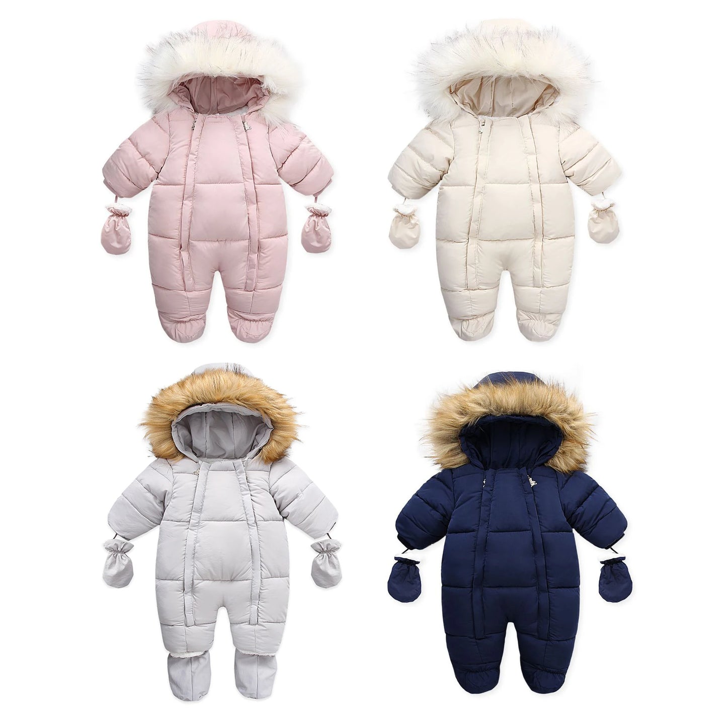 AYNIGIELL 2024 Winter Newborn Thickening Jumpsuit Built-in Wool Hooded Down Romper Baby Boys and Girls Warm Snowproof Overalls