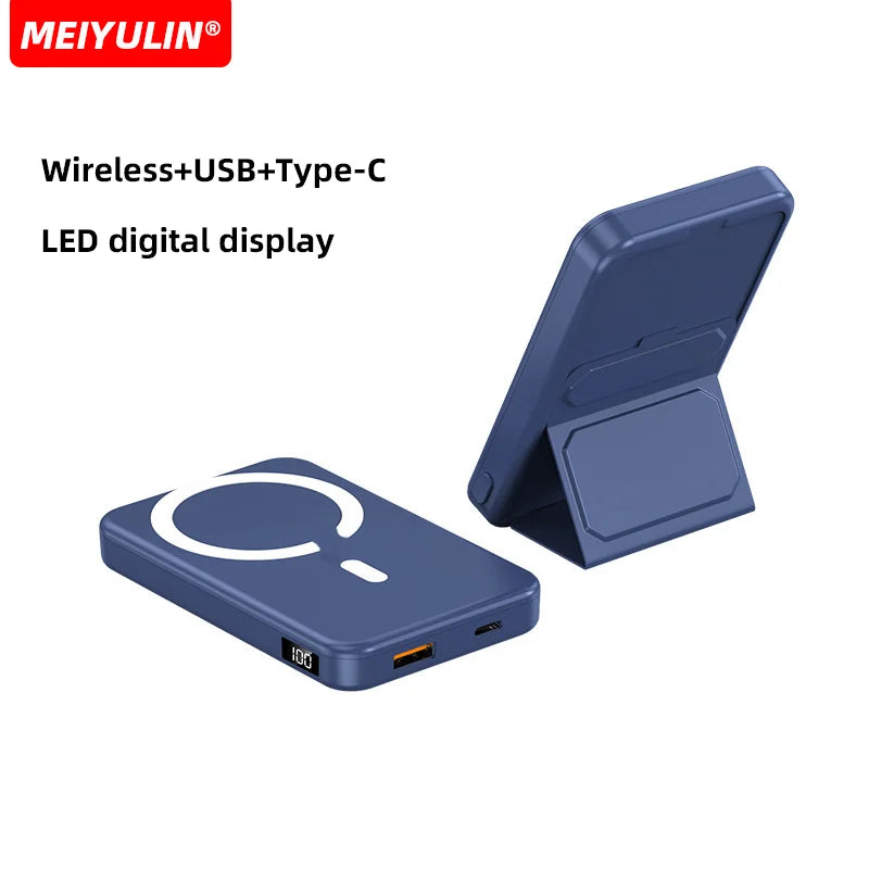 Wireless Magnetic 10000mAh Power Bank With Foldable Stand Portable 5000mAh External Auxiliary Battery For Magsafe iPhone Samsung
