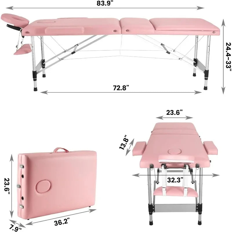 Portable Massage Table Upgraded 2" Thick Sponge, Height Adjustable Aluminum Massage Bed