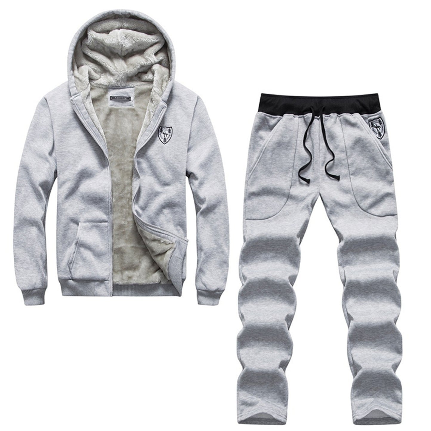 Men's Thicken Warm Tracksuit  2 Piece Set Autumn Winter Fashion Casual Long Sleeve Plush Hoodies Sweatpant Gym Sweatsuit Street