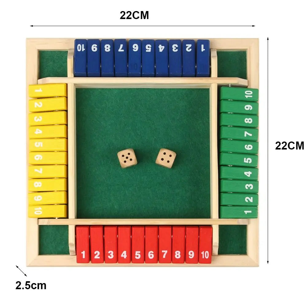 Shut The Box Dice Board Game Wooden Flaps & Dices for 4 Players