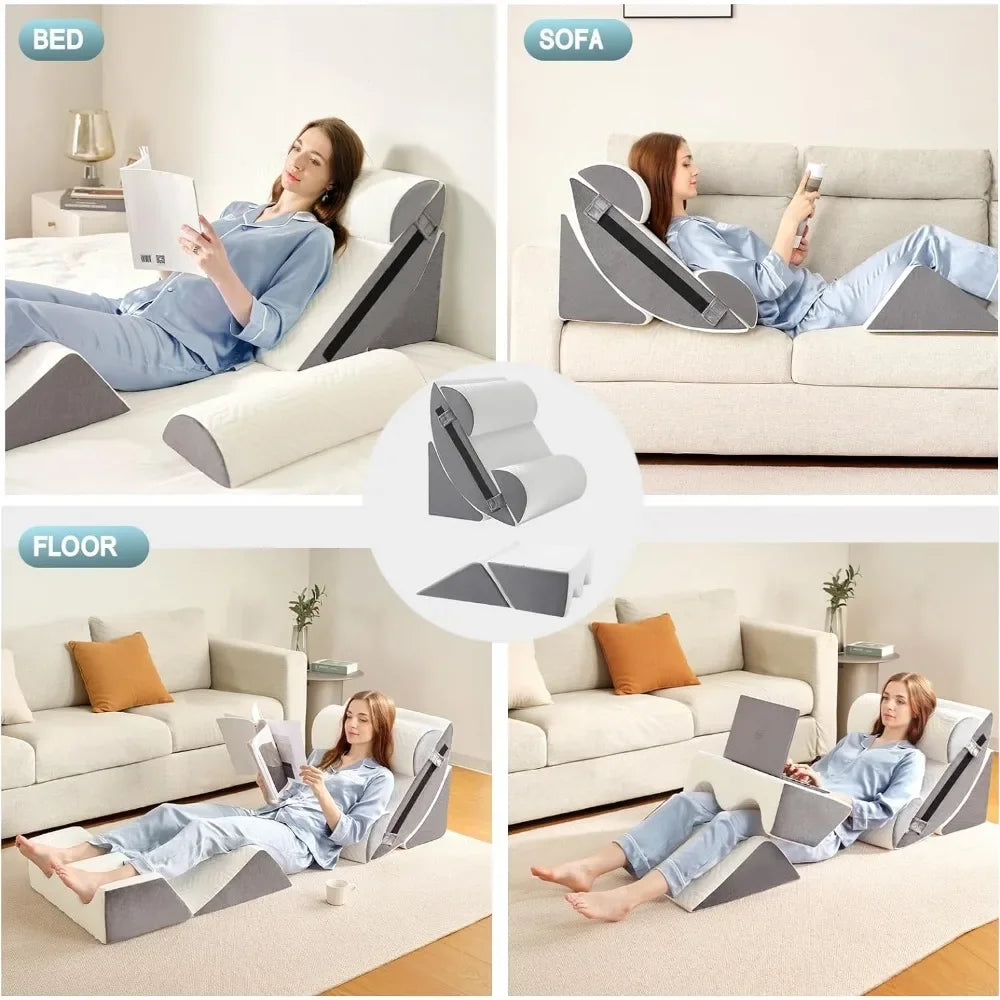 6pcs Orthopedic Bed Wedge Pillow Set for Post Surgery, Memory Foam for Sleeping, Back and Leg Pain Relief Comfortable&Adjustable