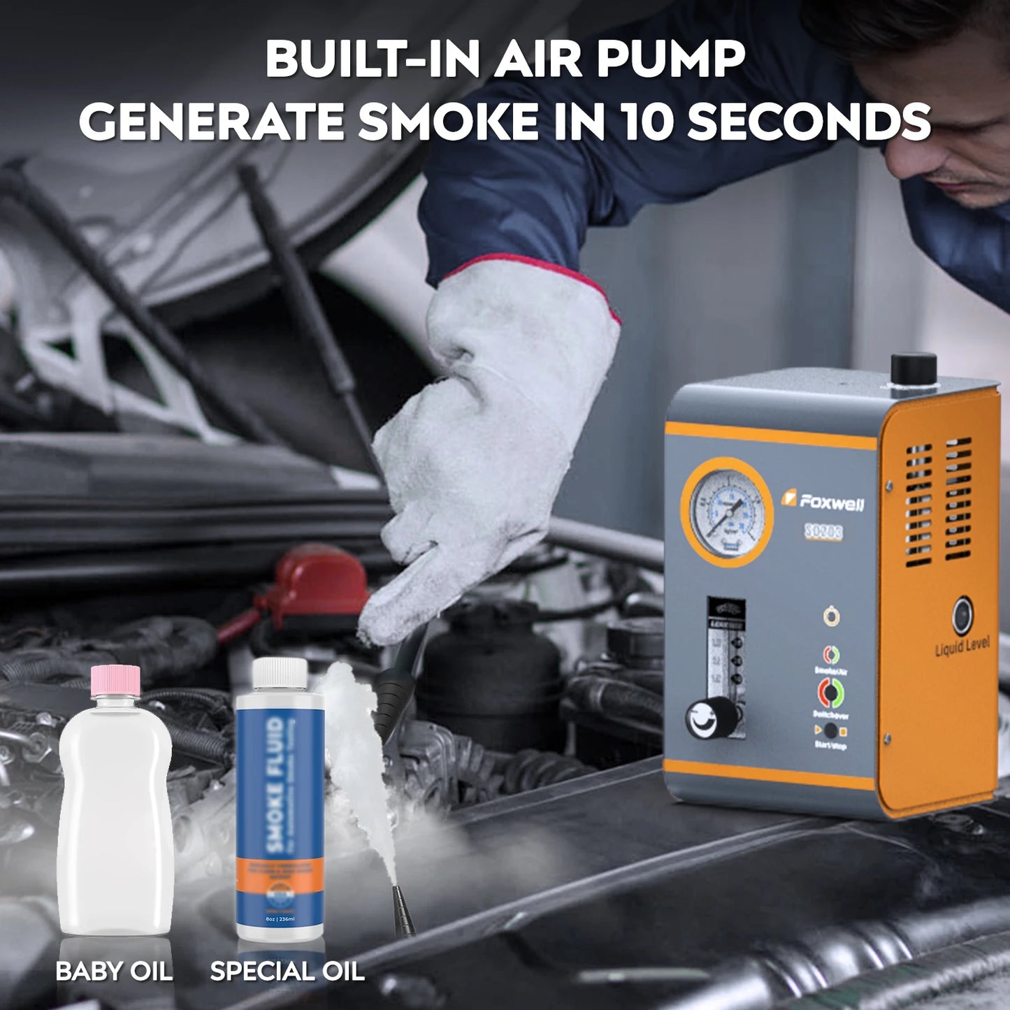 Automotive Smoke Machine 12V Built-in Air Pump EVAP Vacuum Leak Detector Car Pipe Leakage Diagnostic Tester