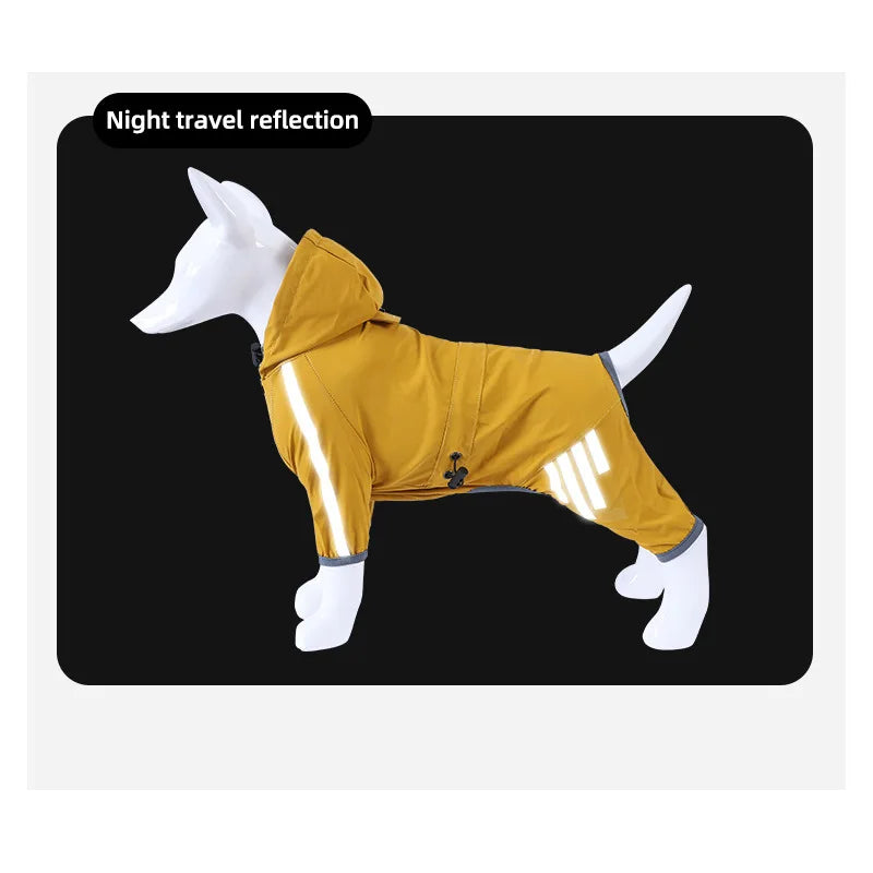 Dog Raincoat Reflective can-pull Dog Jacket Waterproof Large Pet Rainy Day Out Clothes