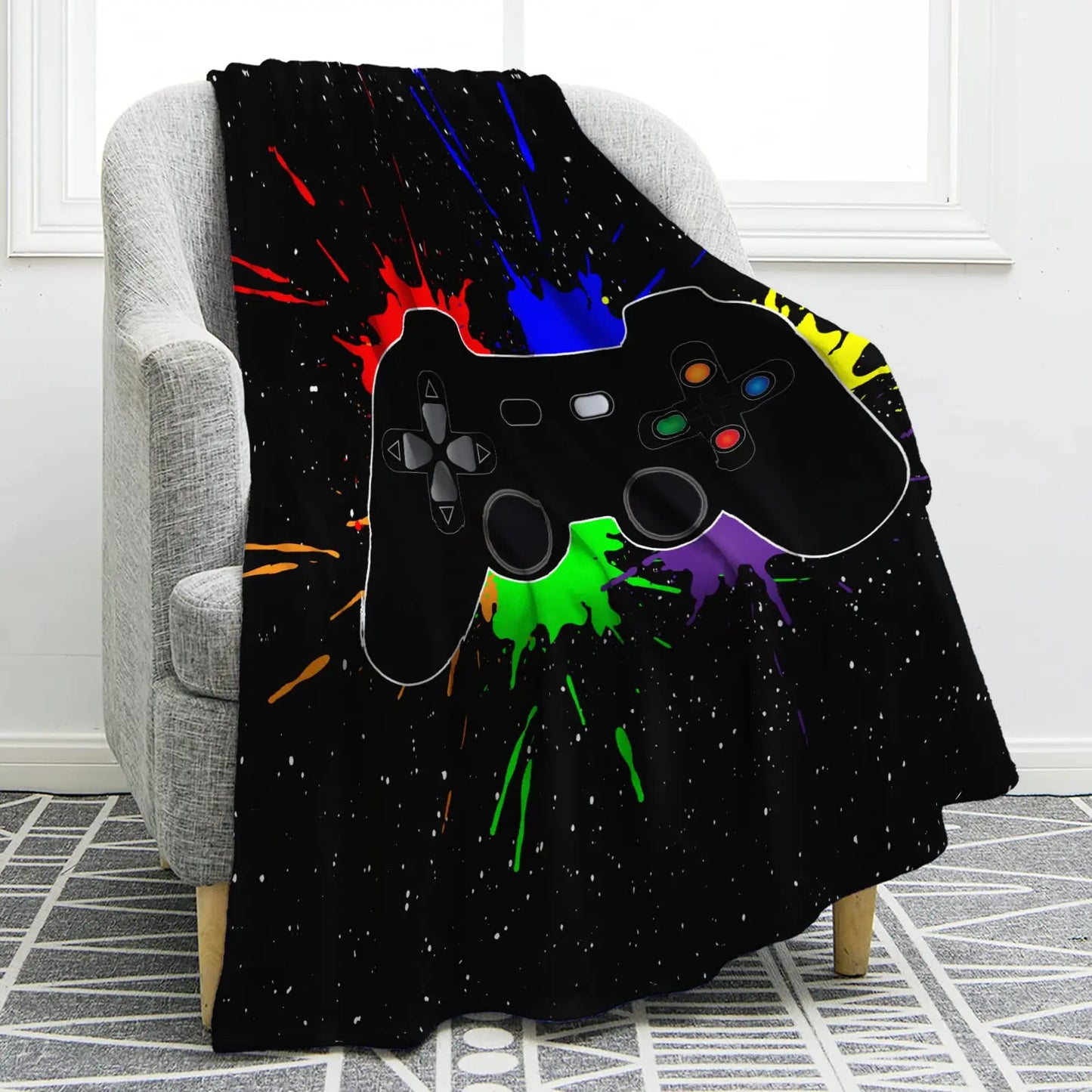 3D Game Controller Theme Blanket Soft Warm Print Throw Black Blanket for Men Boys Adult Birthday Gifts for Sofa Chair Bed Office