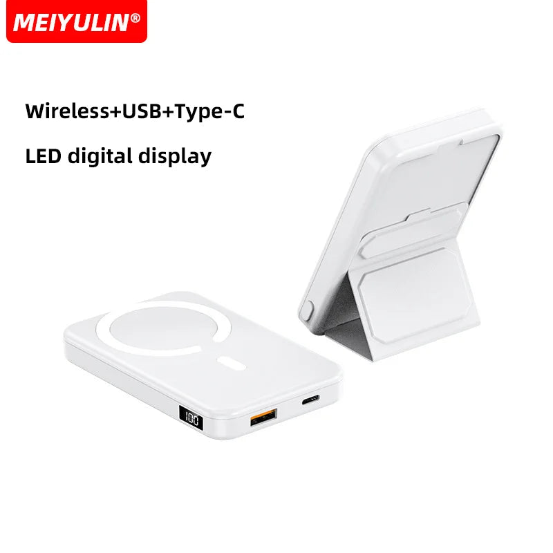 Wireless Magnetic 10000mAh Power Bank With Foldable Stand Portable 5000mAh External Auxiliary Battery For Magsafe iPhone Samsung