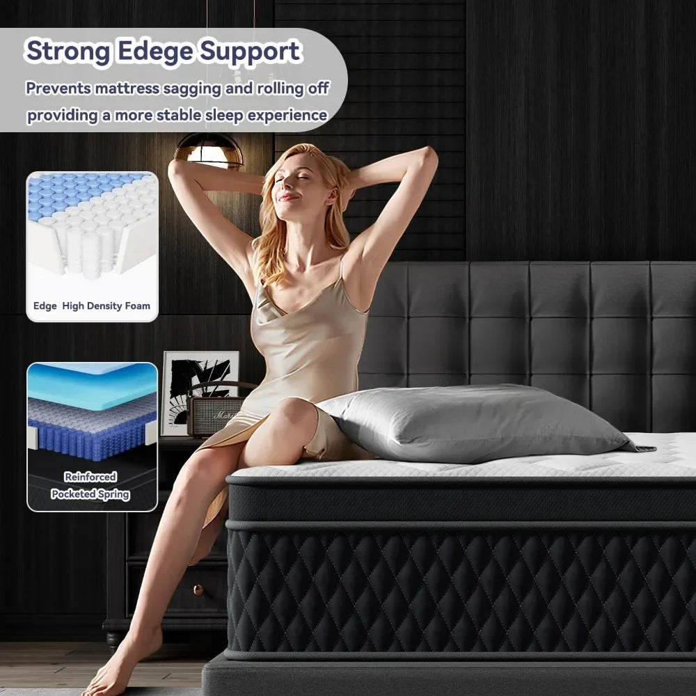 Hybrid Memory Foam Mattress in a Box, Individually Wrapped Pocket Coils Mattress for Isolate Motion