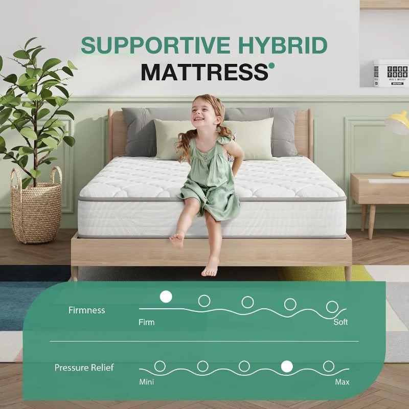 Twin Mattress 8 Inch, Twin Bed Mattress in A Box, Hybrid Mattress with Comfortable & Durable Support, Twin Size Mattress For