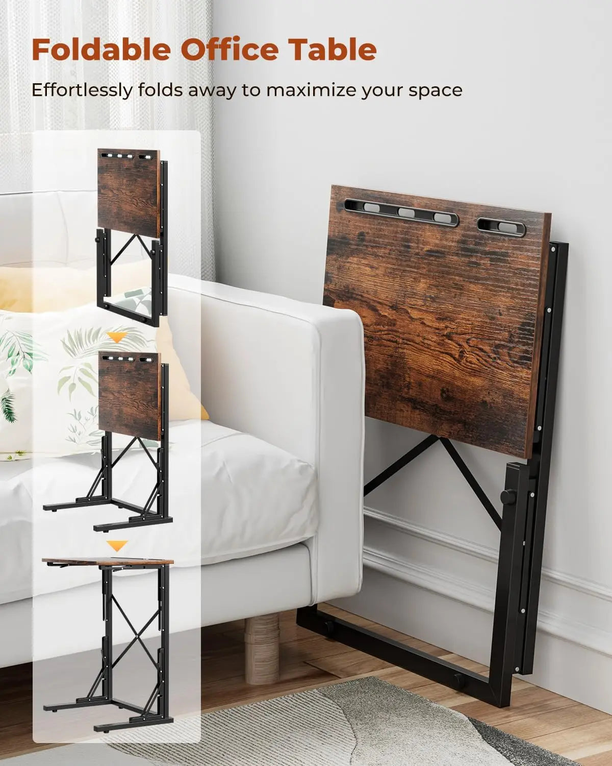21''Wx28''H Folding TV Tray Table, Small Foldable C-Shaped End Table for Eating with Tablet and Phone Slots, Slide Under