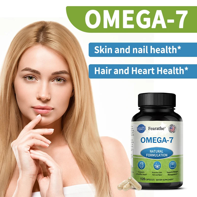 Natural Omega 7 Fatty Acid Capsules - Vitamin Supplement for Heart Health, Skin, Hair, Nail Strength, Healthy Weight Management