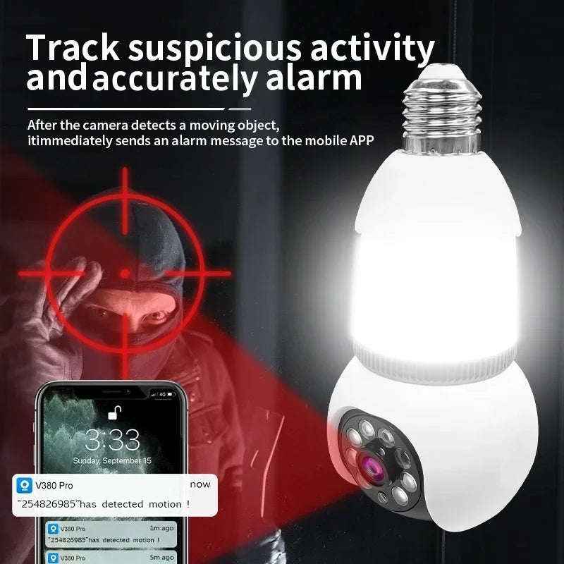 8MP E27 LED Bulb Camera WiFi Surveillance Camera Automatic AI Tracking Indoor Video 8X Zoom Color Night Vision Wireless Cam CCTV