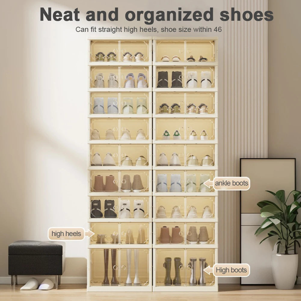 9 Layers Foldable Shoe Cabinet Thickened Plastic Sneaker Shoe Storage Box Dustproof Stackable Cabinet Shoe Organizers Rack Shelf