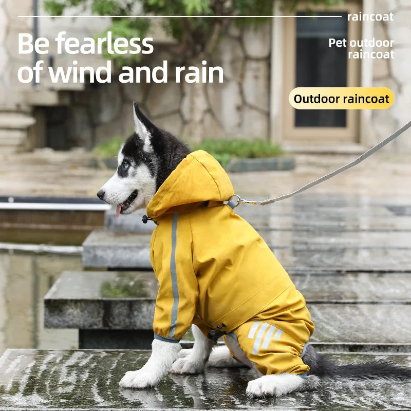 Dog Raincoat Reflective can-pull Dog Jacket Waterproof Large Pet Rainy Day Out Clothes