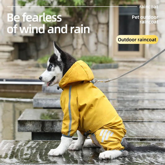 Dog Raincoat Reflective can-pull Dog Jacket Waterproof Large Pet Rainy Day Out Clothes