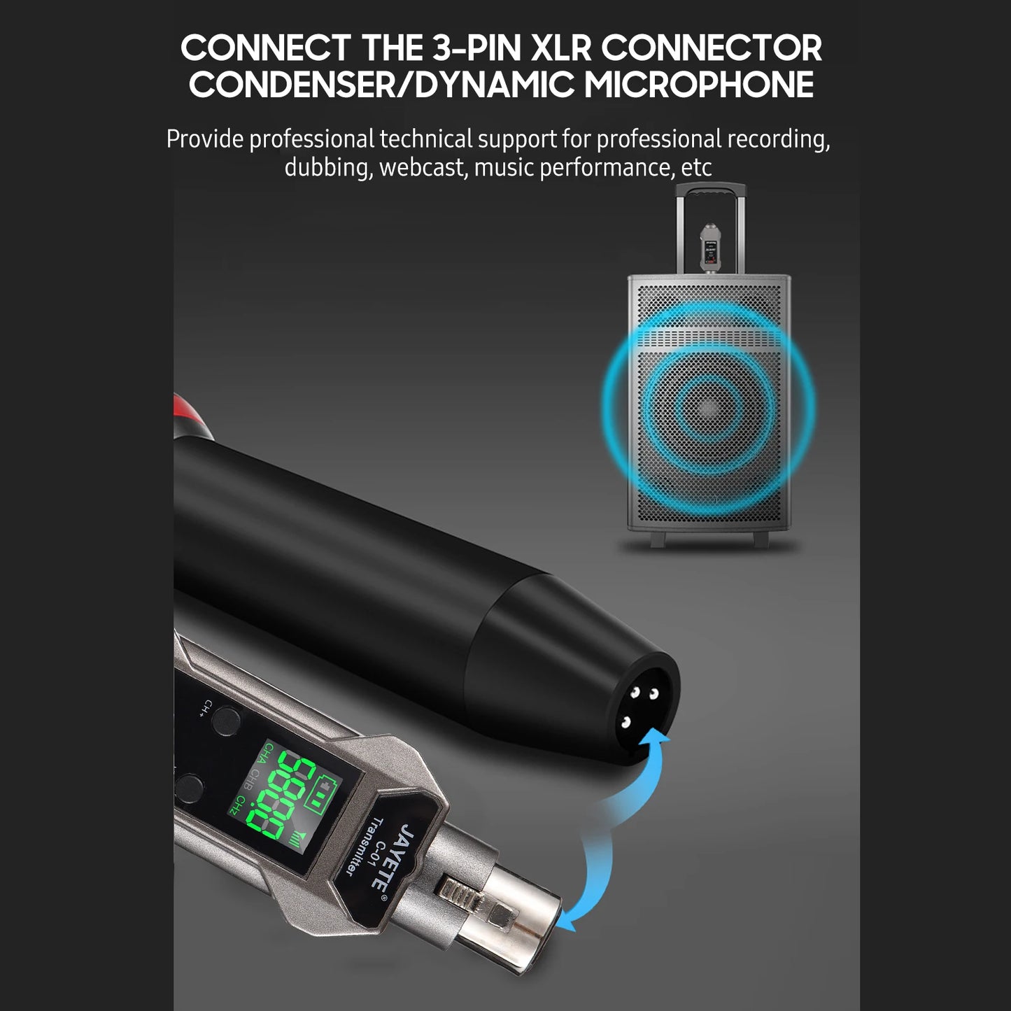 UHF Professional Wired to Wireless Microphone Converter Micphone Transmitter & Receiver Receiving Transmission for Dynamic Mic