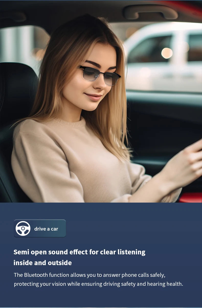 New smart glasses with auto-sensitive lenses, built-in microphone and speaker for sports, driving, fishing and everyday wear.