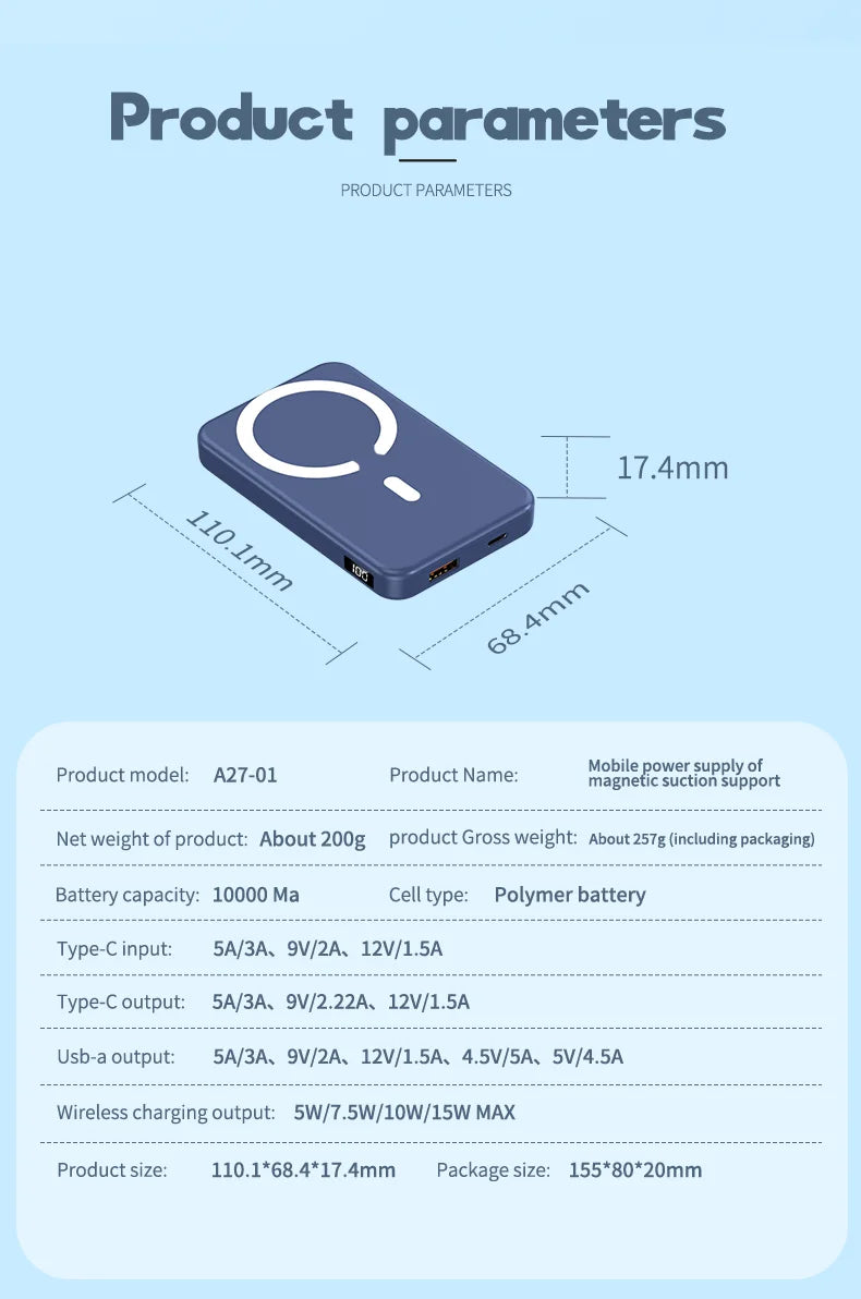 Wireless Magnetic 10000mAh Power Bank With Foldable Stand Portable 5000mAh External Auxiliary Battery For Magsafe iPhone Samsung