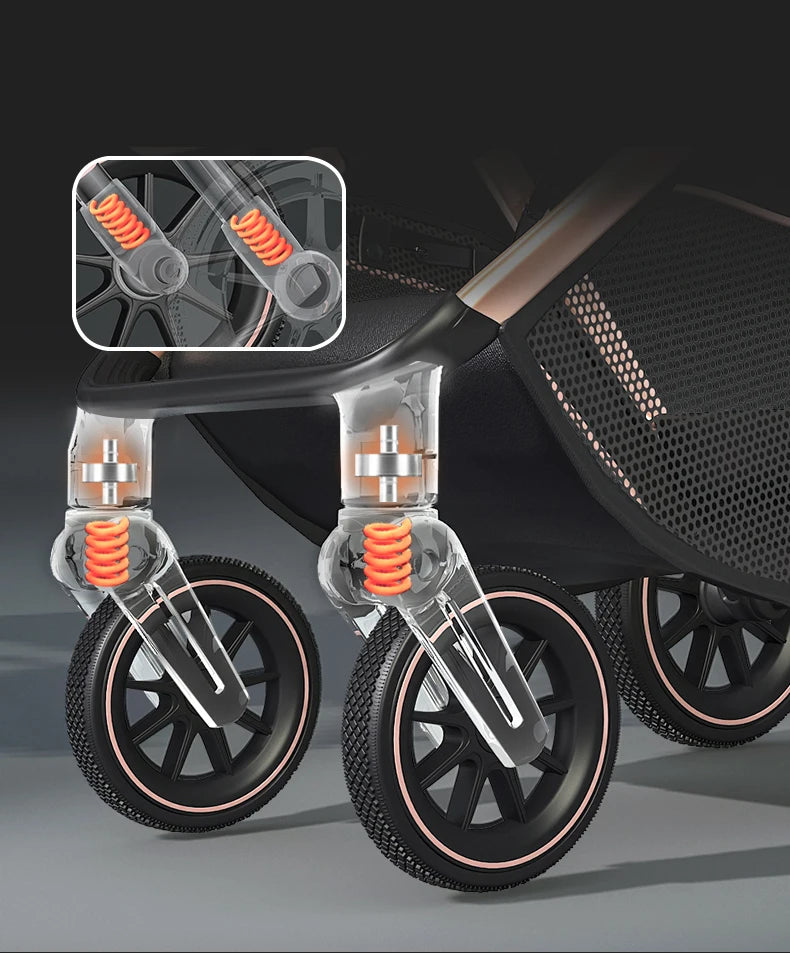 High View Baby Stroller Ergonomics Seat Bassinet for Newborn Portable Baby Pram One Hand to Recline Basket Pushchair