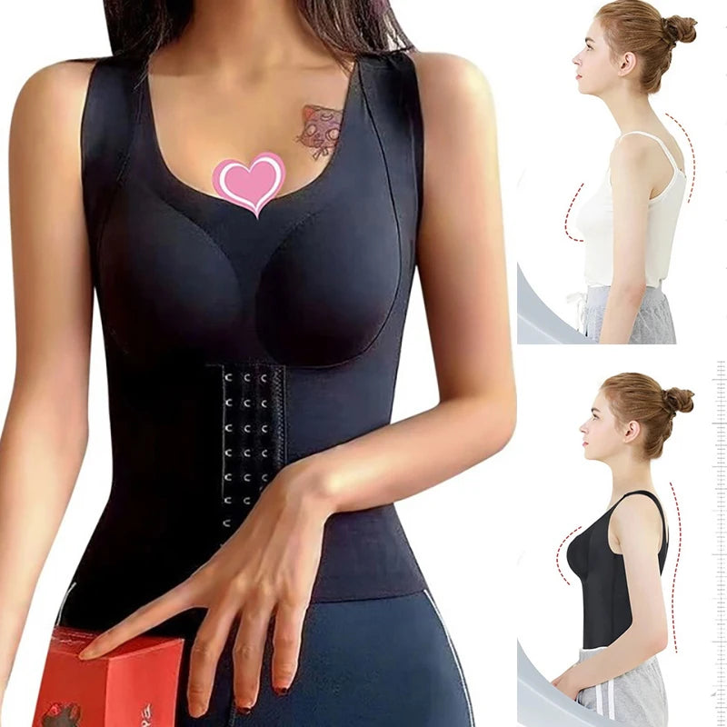 Women 3-in-1 Body Shapewear Posture Corrector Underwear Tummy Control Back Support Push Up Bra Shaper Vest Slim Tank Top Corset
