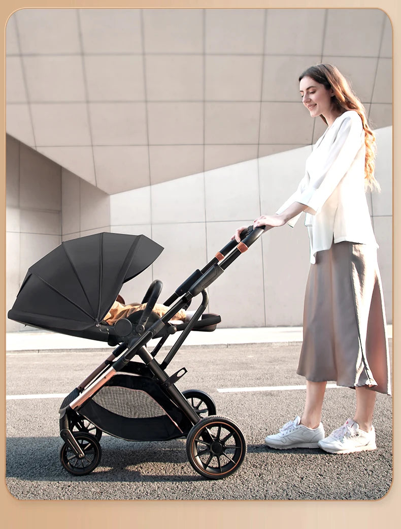 High View Baby Stroller Ergonomics Seat Bassinet for Newborn Portable Baby Pram One Hand to Recline Basket Pushchair