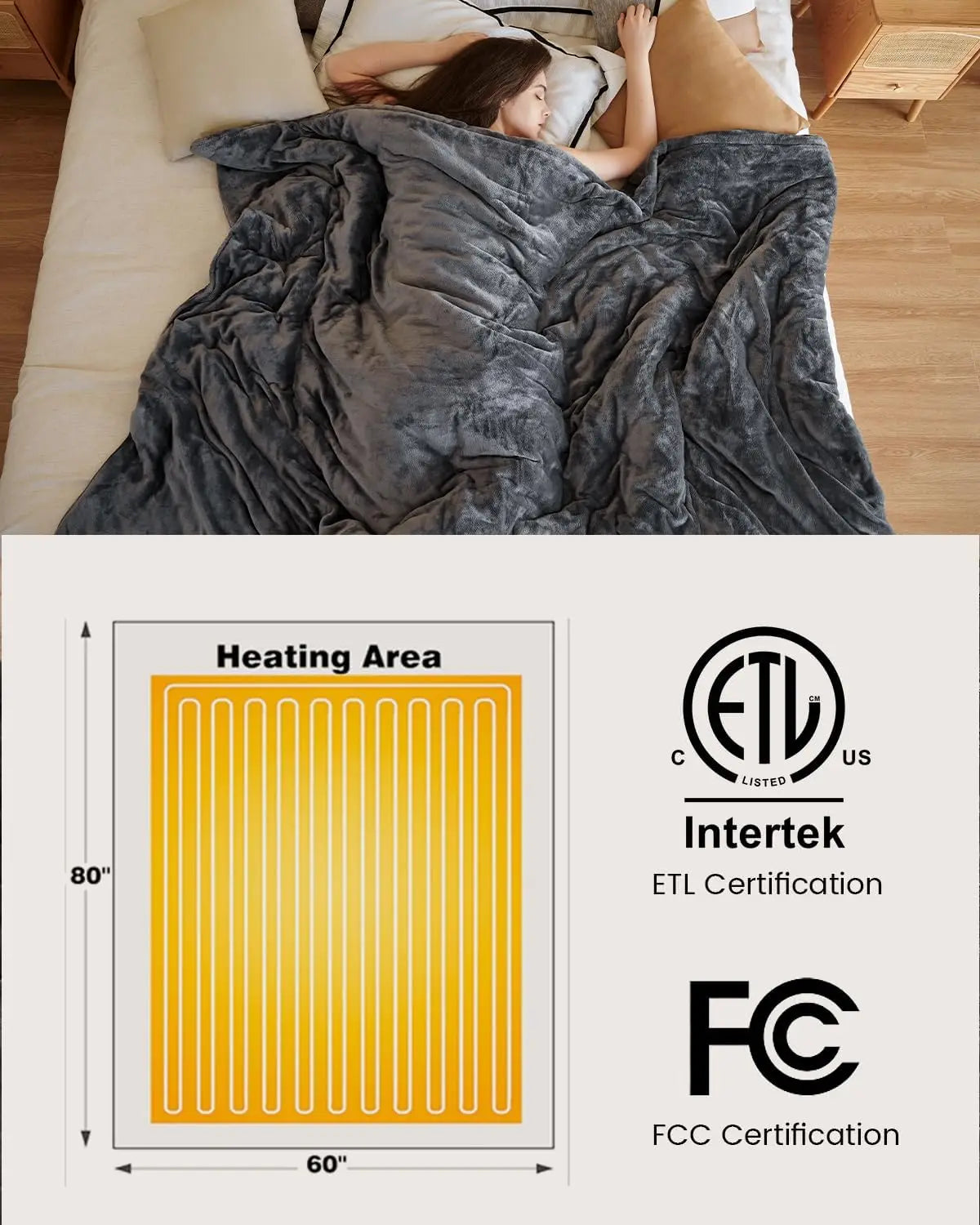 60x80 Queen Size, Weighted Heated Blanket for Adults, Fast Heating 10 Heating Levels & 12H Auto Shut-Off, Soft Comfort Flannel H