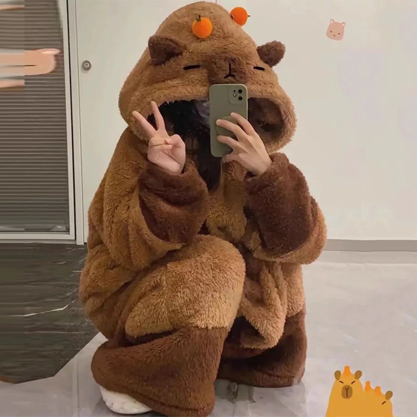 Winter Warm Women's Cute Bear Onesie Nightgown Long Sleeve Coral Velvet Hooded Jumpsuit One-Piece Pajamas Women Party Loungewear
