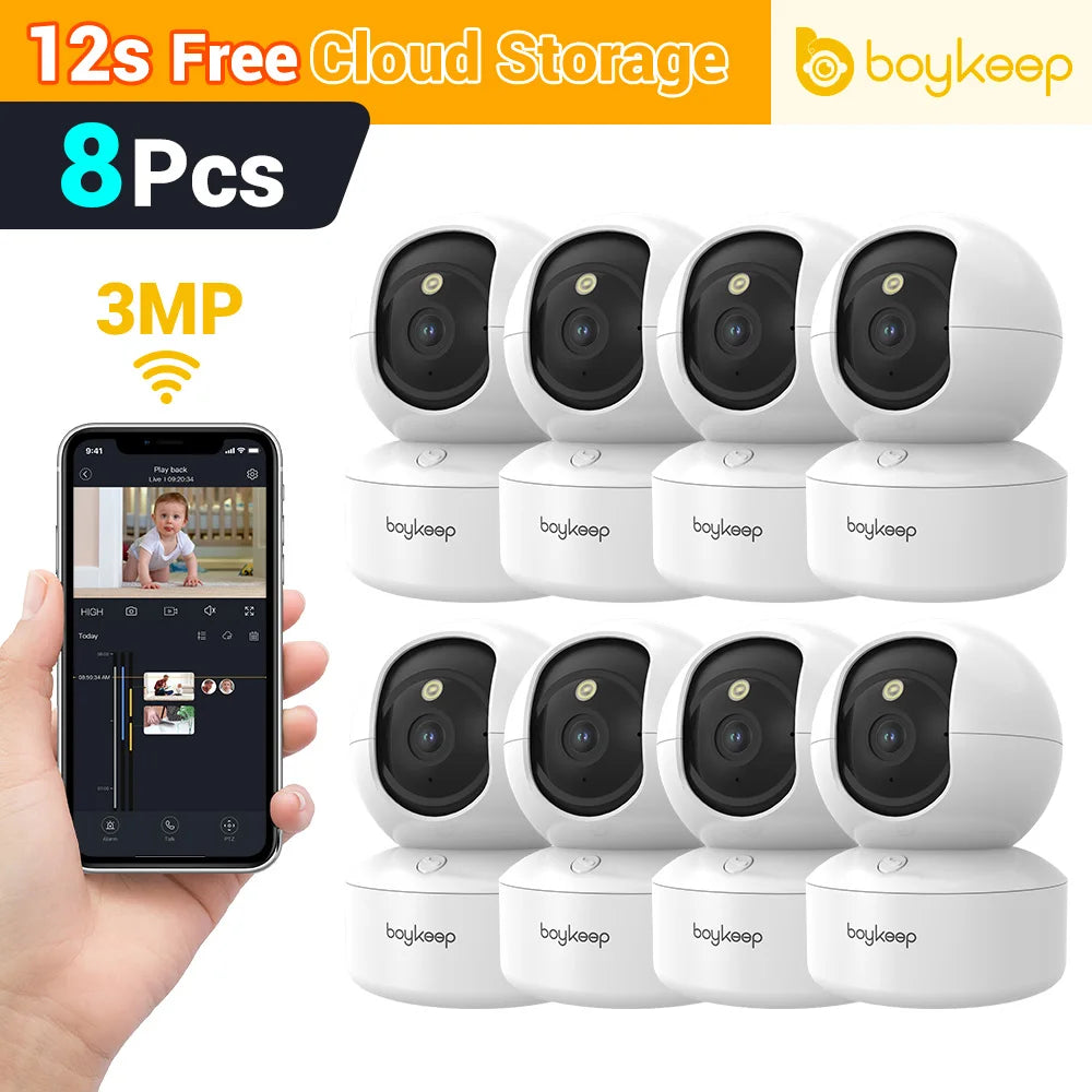 BoyKeep 3MP WiFi IP Camera Smart Baby Monitor Home Security 5G WiFi Indoor IP Automatic Tracking 24/7 Video Surveillance