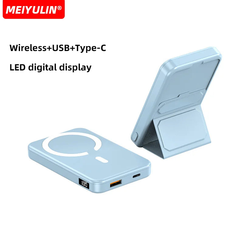 Wireless Magnetic 10000mAh Power Bank With Foldable Stand Portable 5000mAh External Auxiliary Battery For Magsafe iPhone Samsung