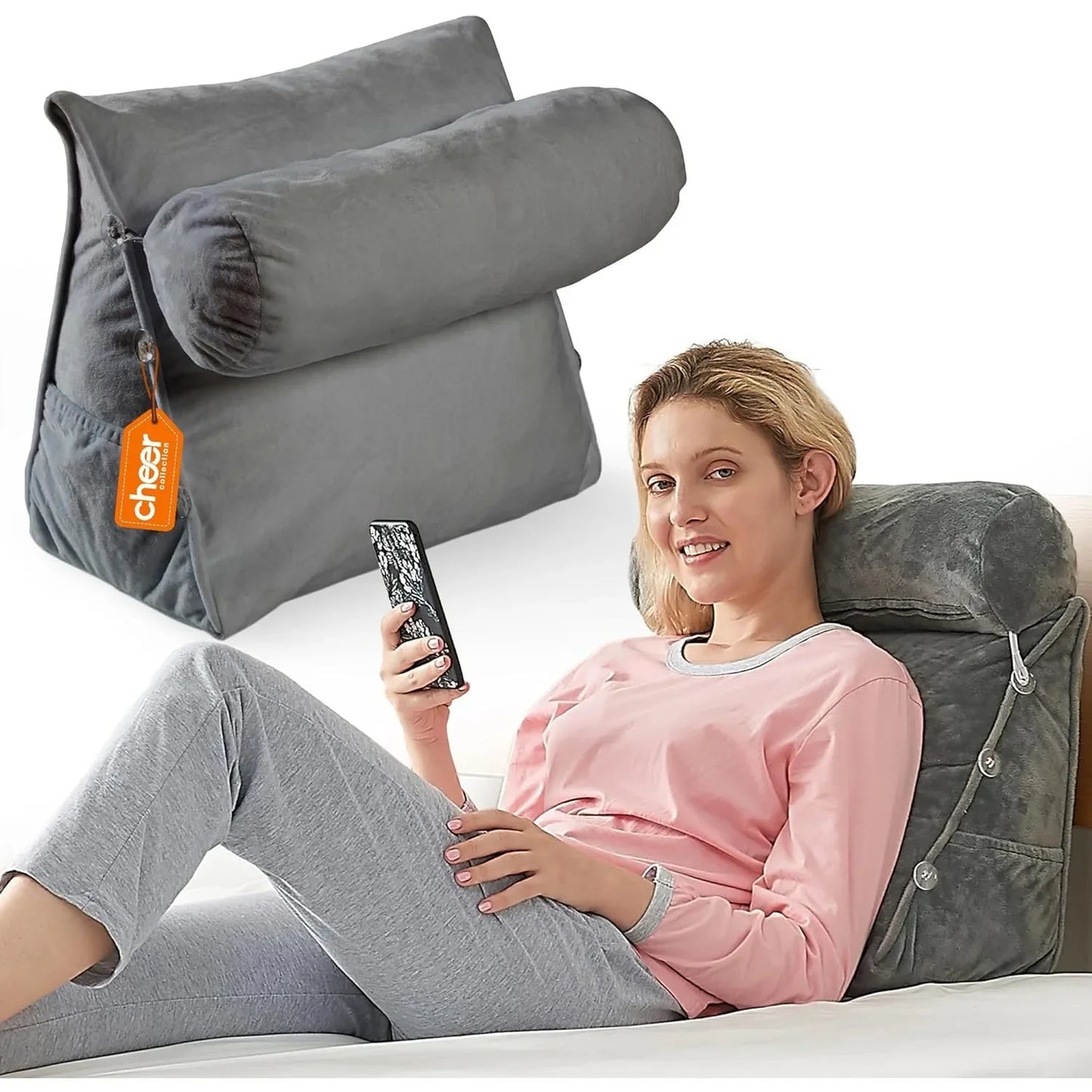 Reading Pillow - Wedge Pillow for TV Watching and Gaming, Memory Foam Pillow for Back & Neck Support, Soft Memory