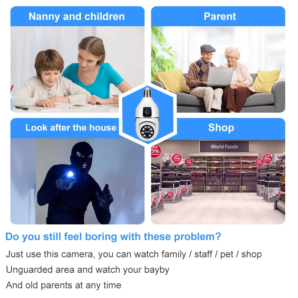 8MP E27 Bulb Surveillance WIFI Camera Human Tracking Full Color Night Vision Automatic Zoom Indoor Security Monitor Wifi Camera