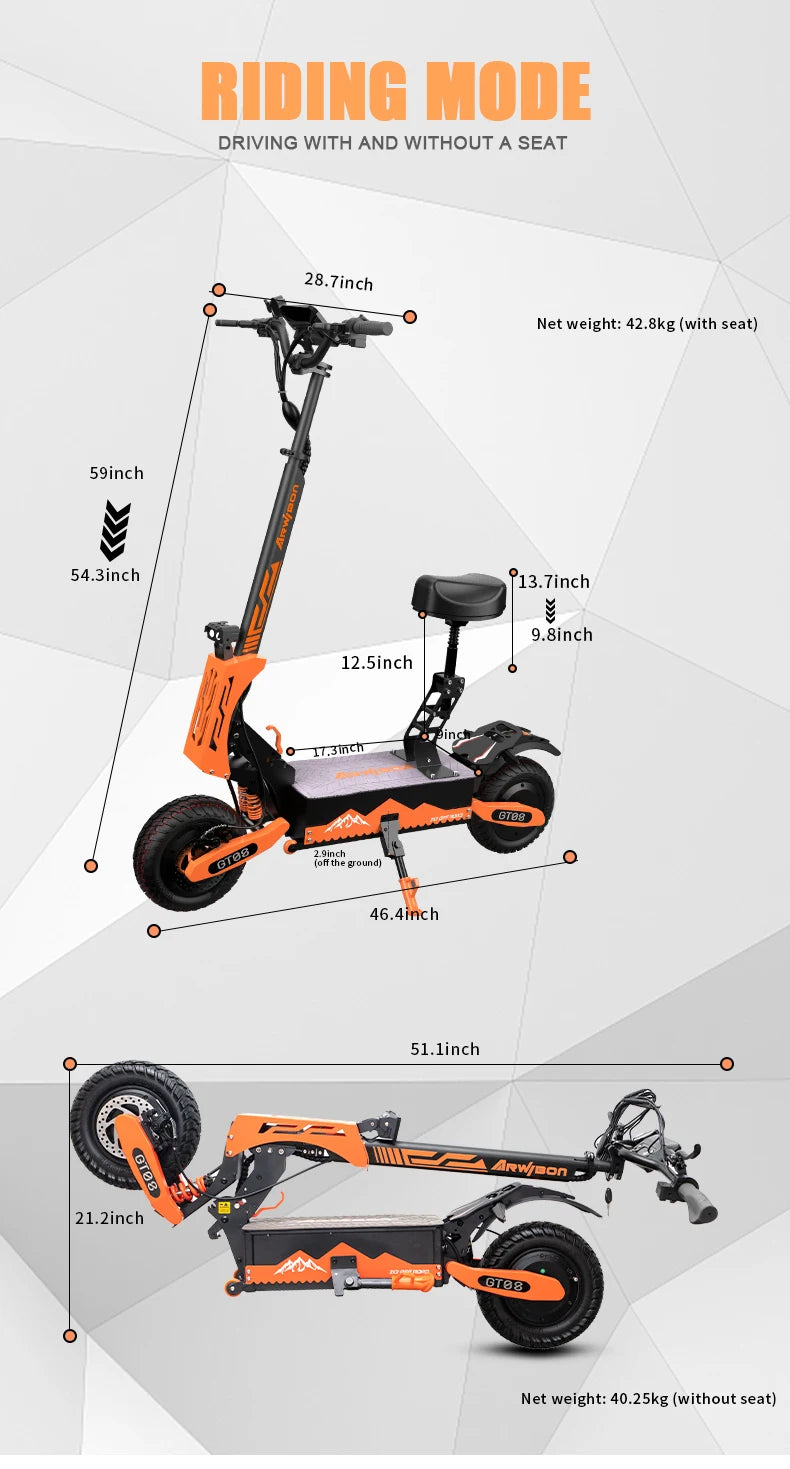 5600W Adult Electric Scooter Dual Motor Top Speed 50MPH,60V27AH, 11-inch Off-Road Tires Sport Folding eScooter with Seat