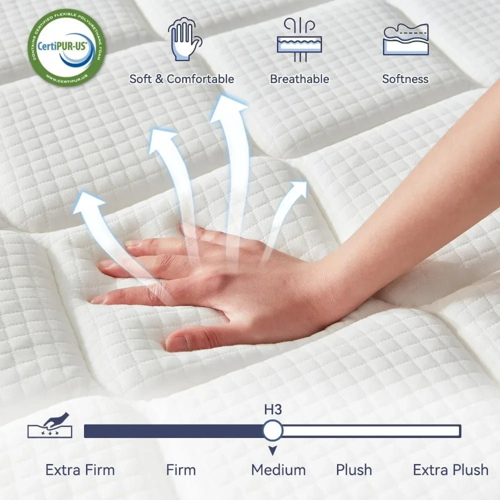 Hybrid Memory Foam Mattress in a Box, Individually Wrapped Pocket Coils Mattress for Isolate Motion