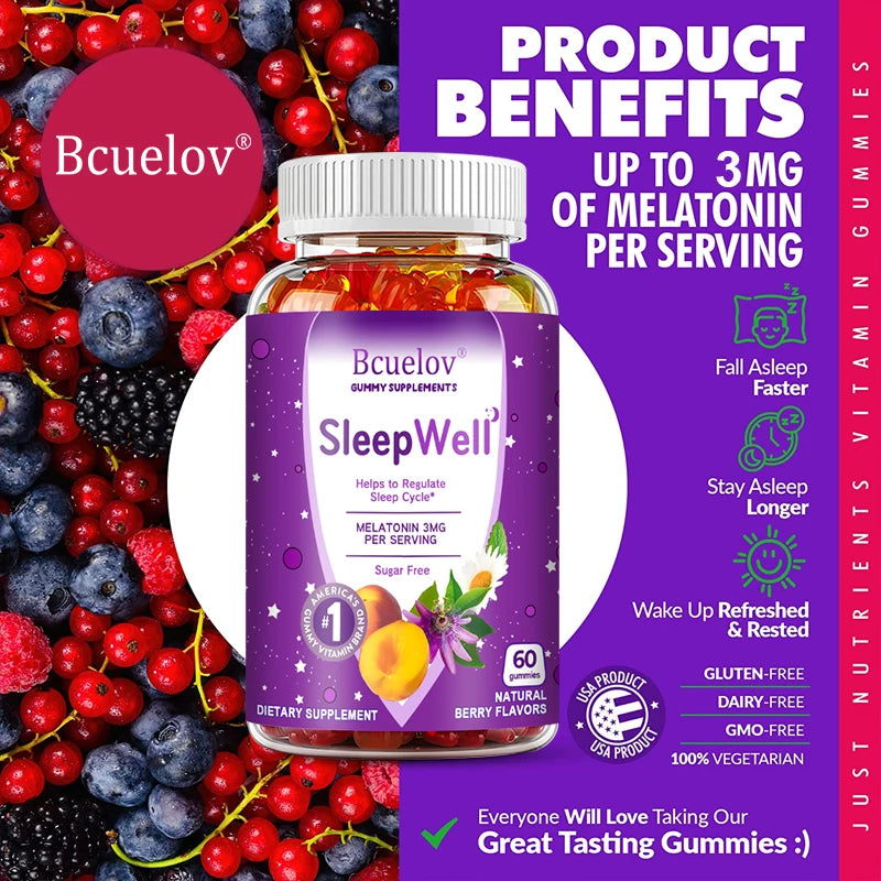 Sleep Gummies - Fight Insomnia, Support Immunity, Relieve Stress - With Melatonin Extract