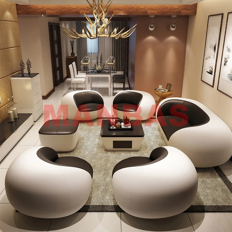 MANBAS Italian Genuine Leather Couch Top Grade Cow Leather Sofas Personality Creativity Living Room Chair Arc Modern Furniture