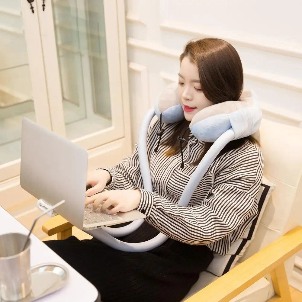 U-shaped Pillow With Mobile Phone Holder Lazy Support Nap Pillow Memory Foam Ventilation Travel Neck Pillow Camping