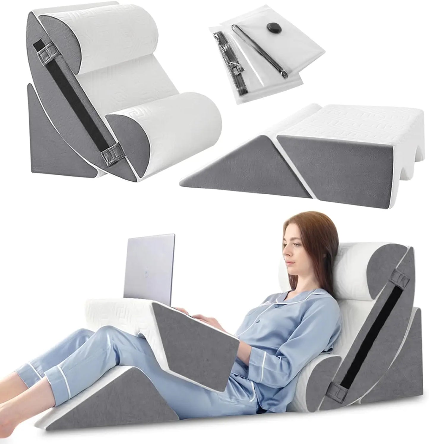 6pcs Orthopedic Bed Wedge Pillow Set for Post Surgery, Memory Foam for Sleeping, Back and Leg Pain Relief Comfortable&Adjustable