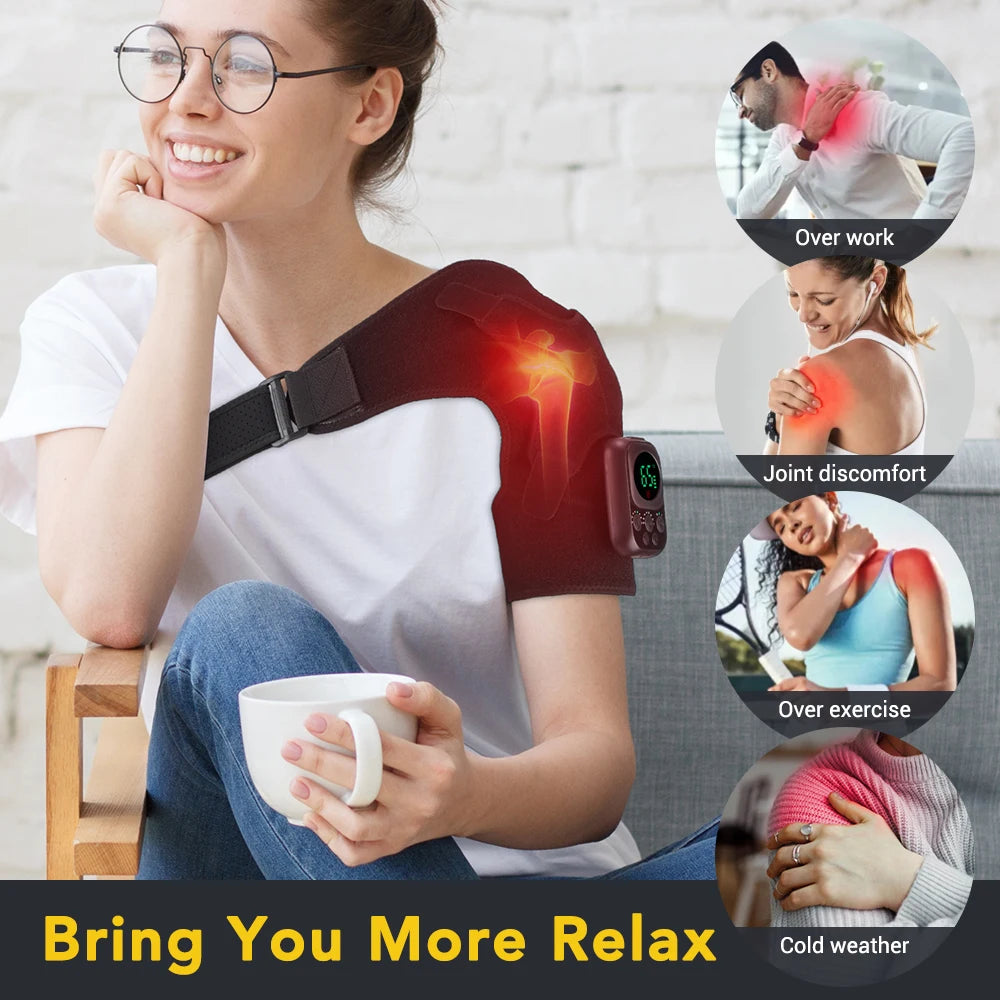Electric Shoulder Brace 3 Gear Heated Vibration Massage Shoulder Support Massage Belt Arthritis Joint Injury Blood Circulation